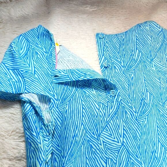 Boden Lara Linen Bold Blue Tropical Leaf Midi Dress Womans 12 Coastal Beach Wear - Picture 12 of 12
